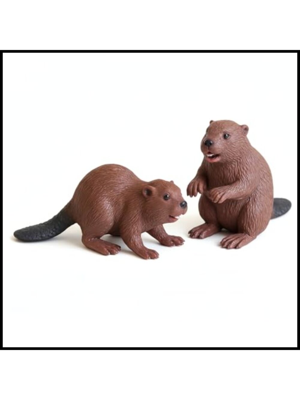 2-Piece Realistic Beaver Figurines Hand-Painted Canadian Wildlife Collectible